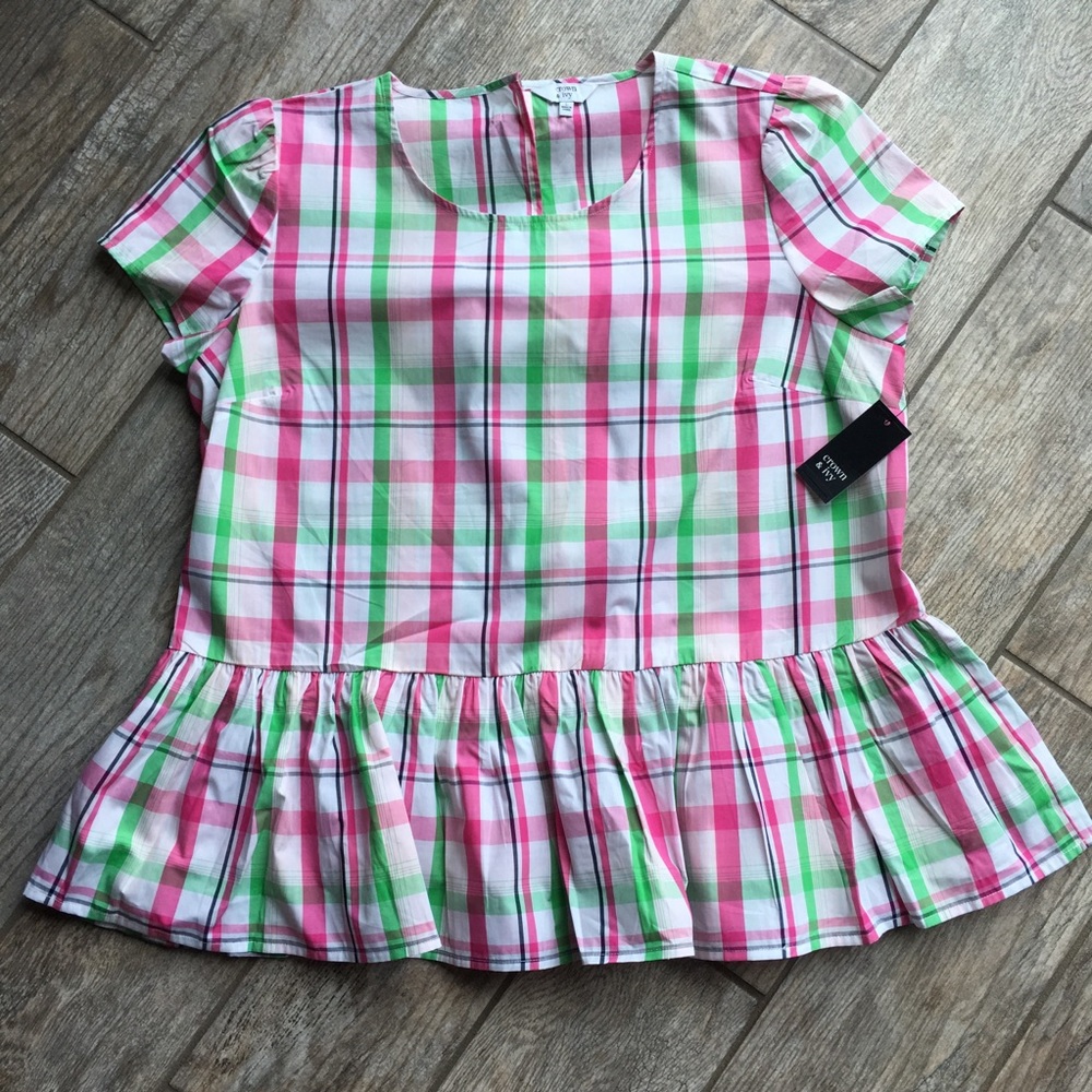 Crown & Ivy | Plaid Peplum Top